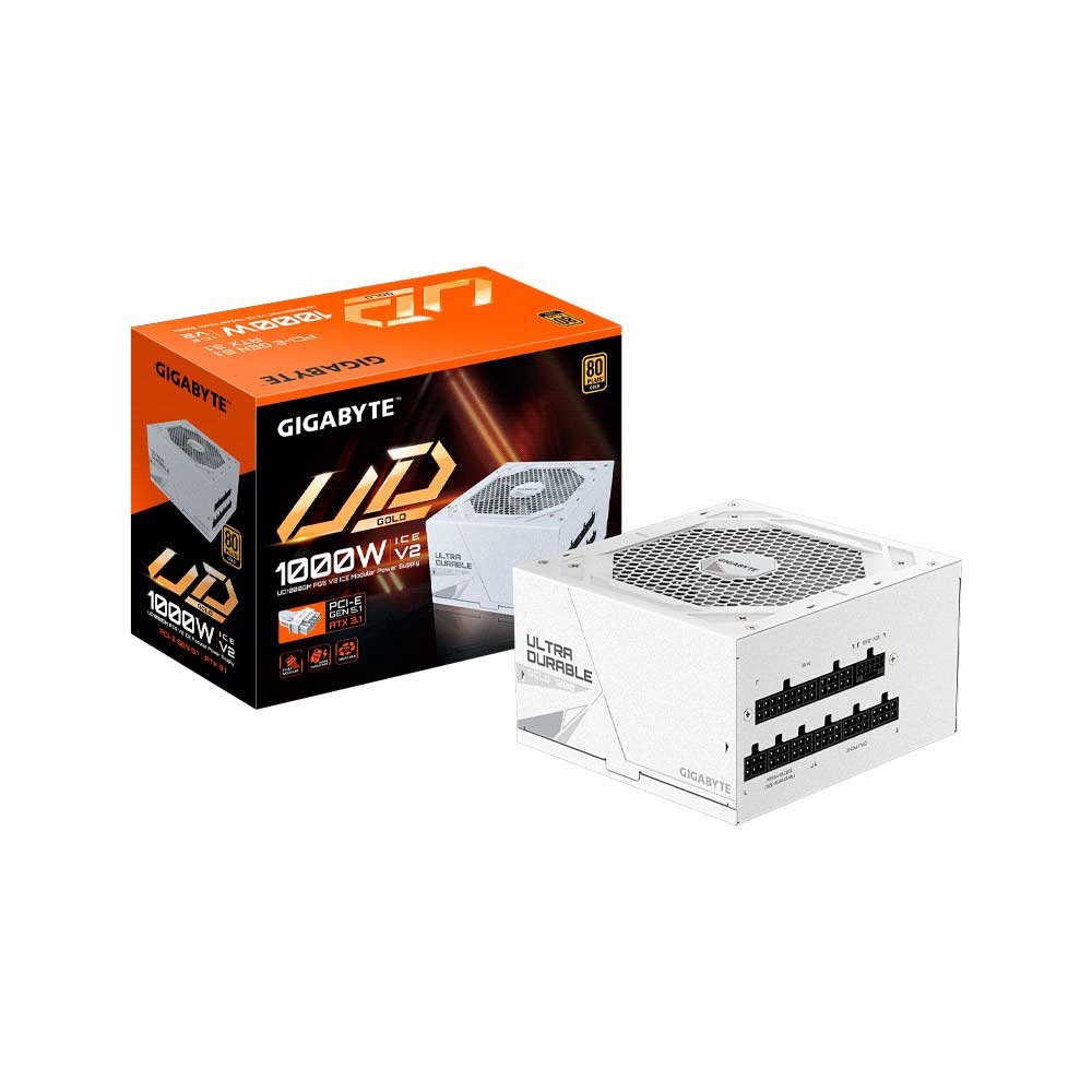 134736-0 FUENTE GIGABYTE 1000W 80PLUS GOLD FULL MODULAR BLANCO BIVOLT GP-UD1000GM PG5 ICE - Imagen 1